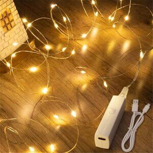 Rechargeable LED Fairy Lights 16FT Warm White Twinkle String Lights Timer